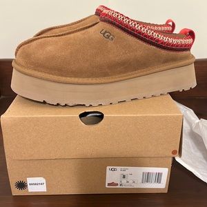 UGG TAZZ CHESTNUT SUEDE MULE PLATFORM WOMEN'S SLIPPERS SIZE US 8 Uk 6 Brand New